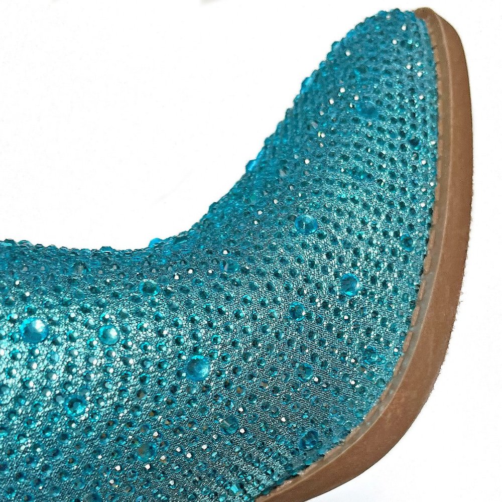 New Light Blue Rhinestone Blingy Western Cowboy Ankle Boots Booties - Picture 7 of 7